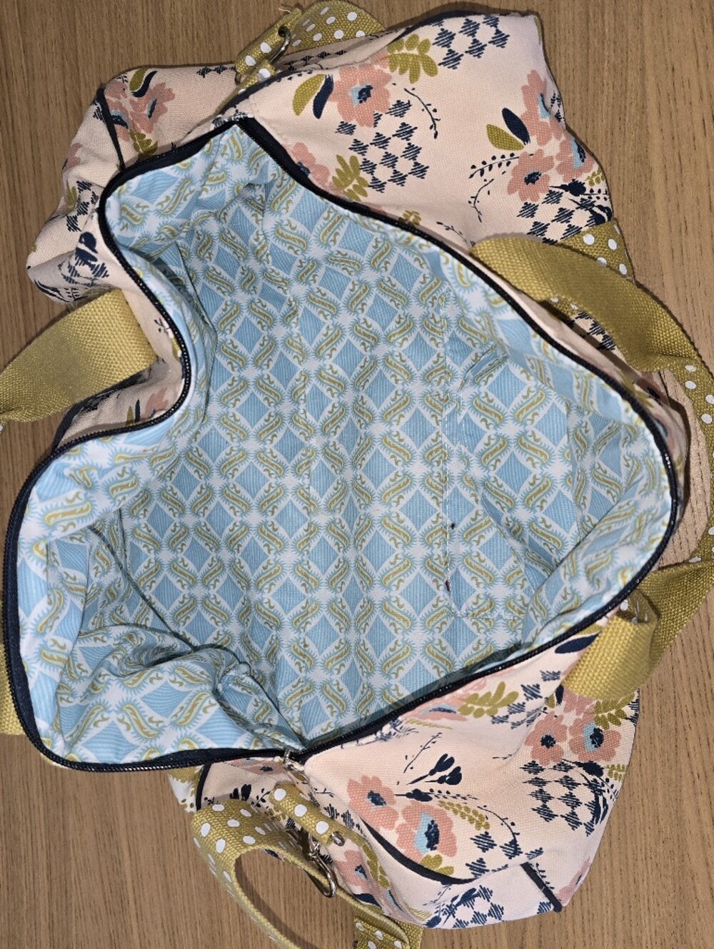 Stylish Floral Duffle Bag in Cream and Mustard - Picture 2 of 5